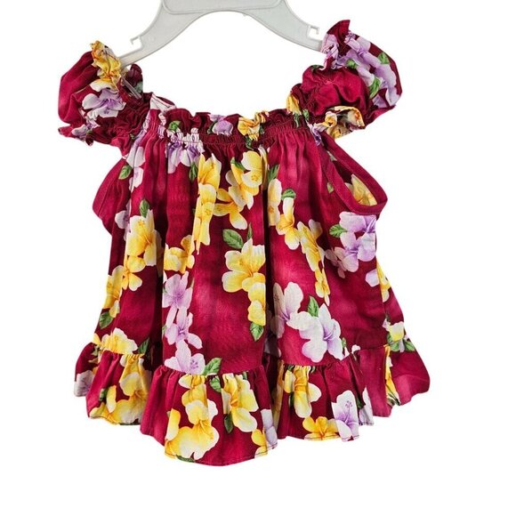 Hawaiian Station Baby Dress Size 6M Off Shoulder Tropical Pink Yellow Floral - Picture 7 of 8